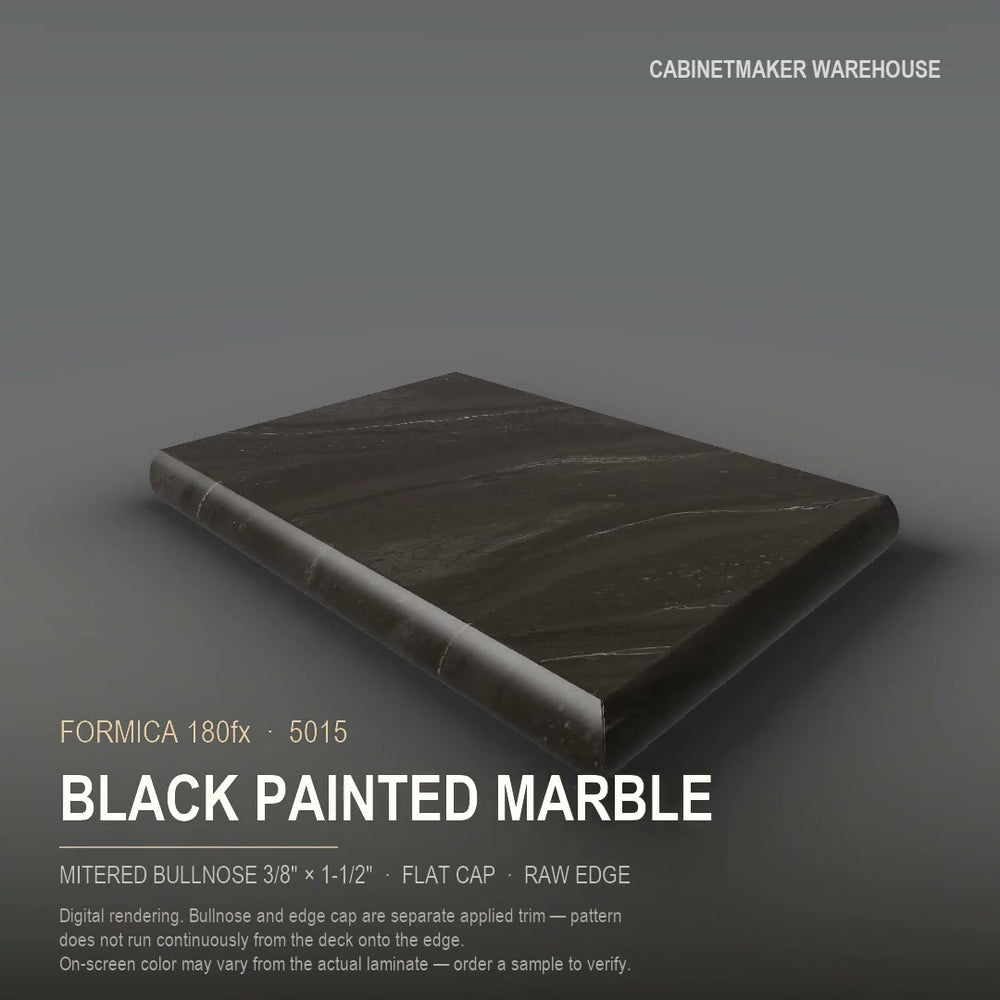 Formica Black Painted Marble 5015 laminate on a countertop with a mitered bullnose edge