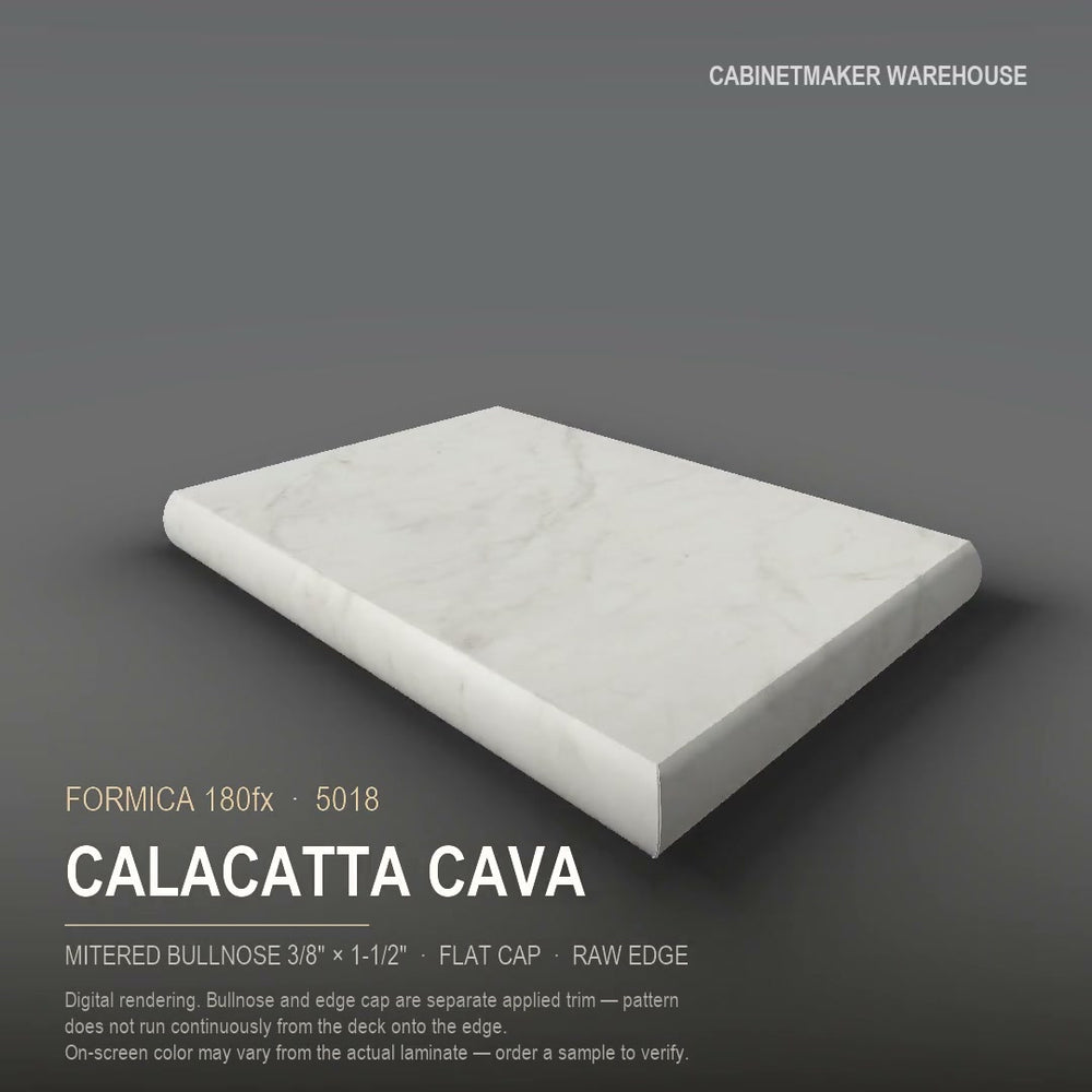 Formica Calacatta Cava 5018 laminate on a countertop with a mitered bullnose edge
