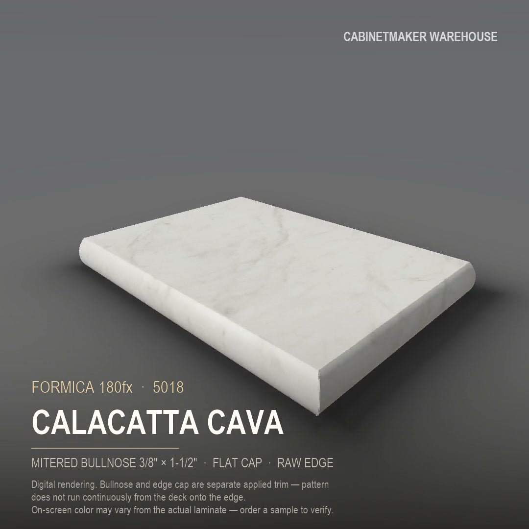 Formica Calacatta Cava 5018 laminate on a countertop with a mitered bullnose edge