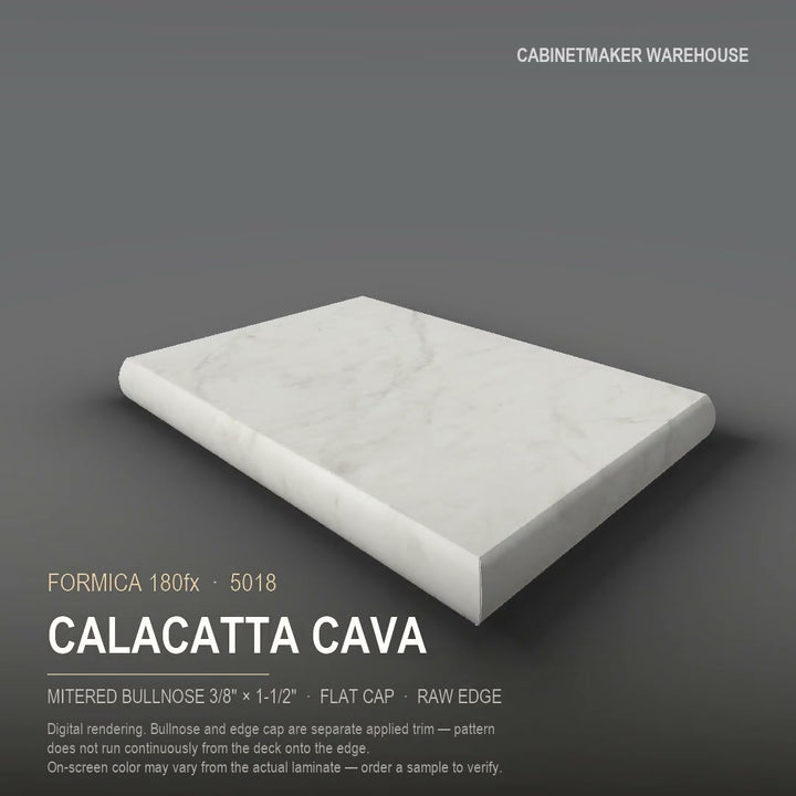 Formica Calacatta Cava 5018 laminate on a countertop with a mitered bullnose edge