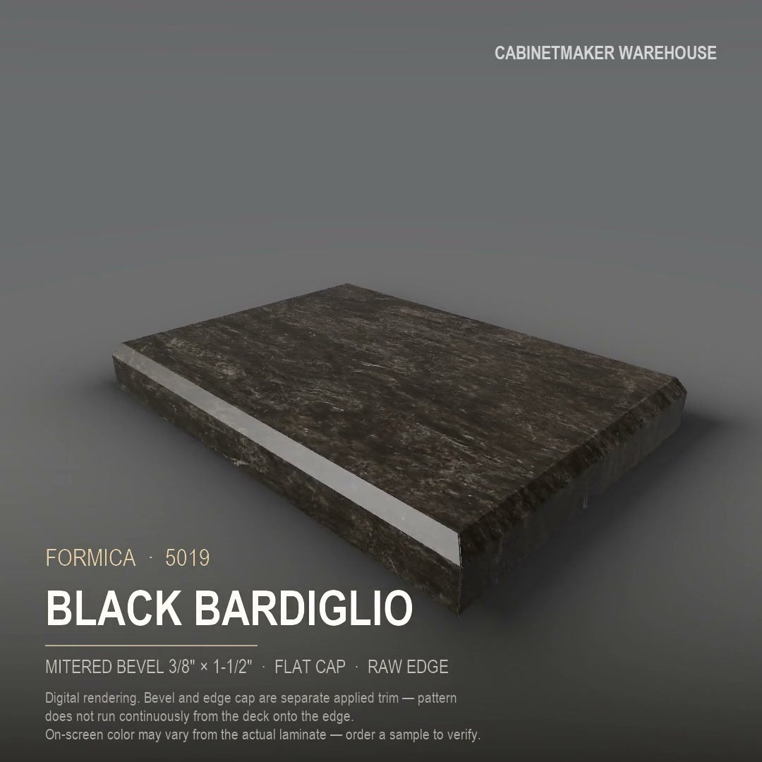 Formica Black Bardiglio 5019 laminate on a countertop with a mitered bevel edge