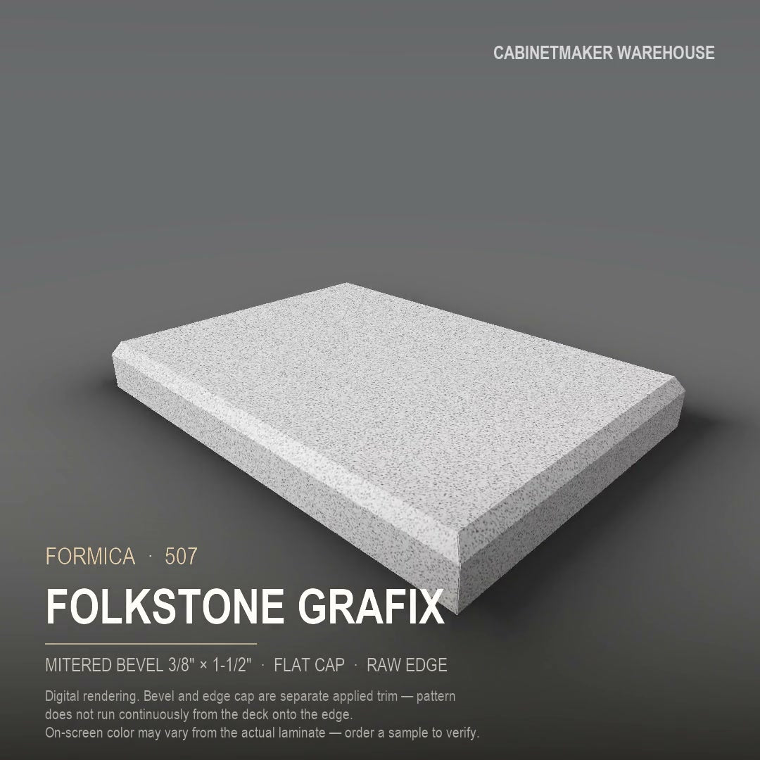 Formica Folkstone Grafix 507 laminate on a countertop with a mitered bevel edge
