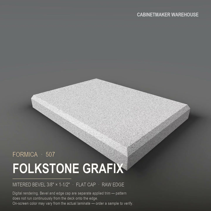 Formica Folkstone Grafix 507 laminate on a countertop with a mitered bevel edge