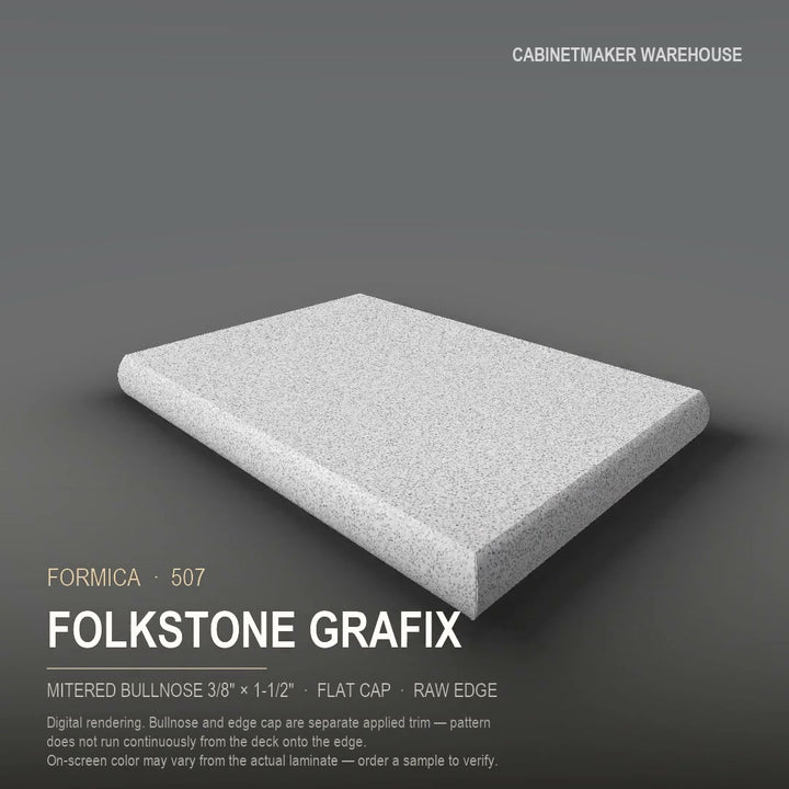 Formica Folkstone Grafix 507 laminate on a countertop with a mitered bullnose edge