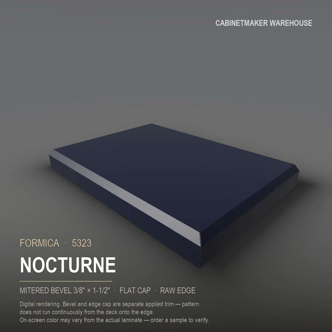 Formica Nocturne 5323 laminate on a countertop with a mitered bevel edge