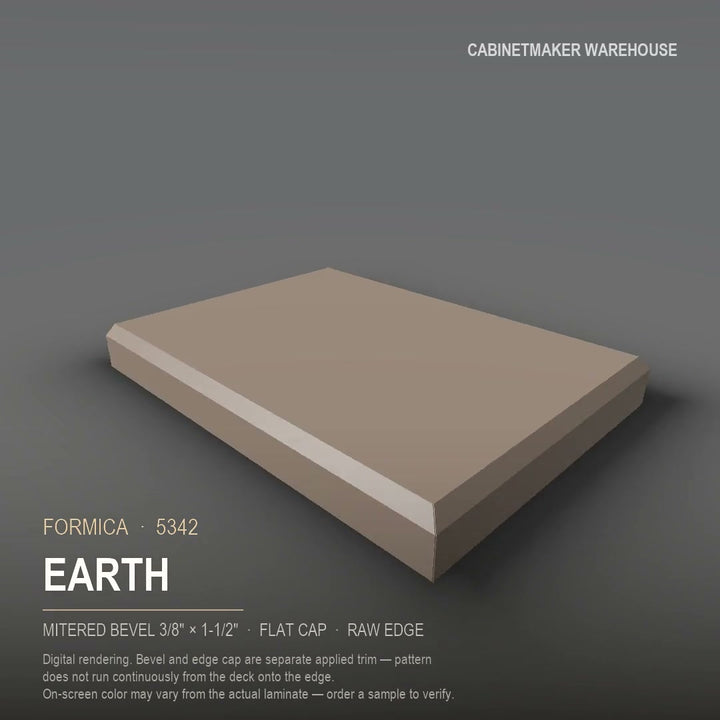 Formica Earth 5342 laminate on a countertop with a mitered bevel edge