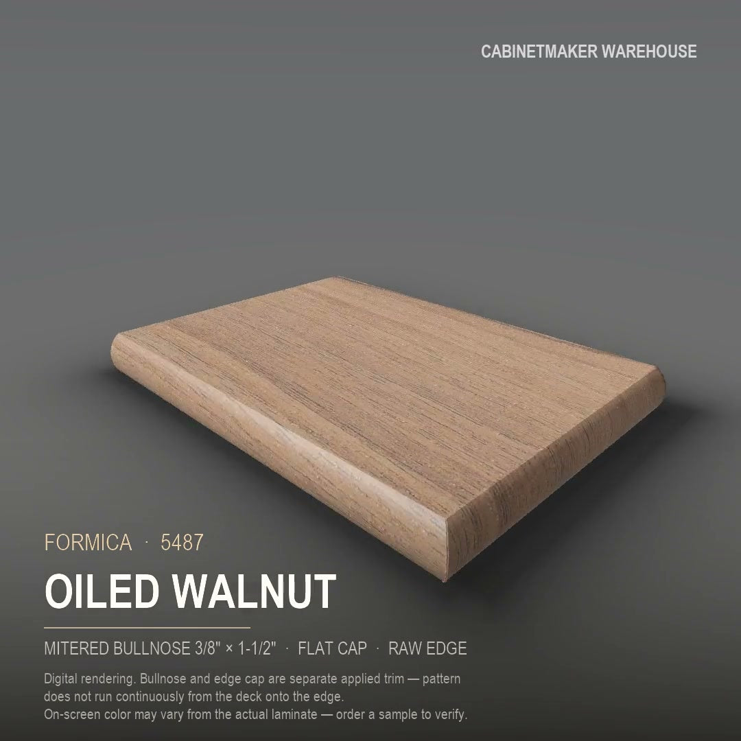 Formica Oiled Walnut 5487 laminate on a countertop with a mitered bullnose edge