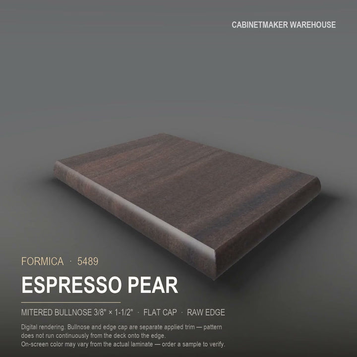 Formica Espresso Pear 5489 laminate on a countertop with a mitered bullnose edge
