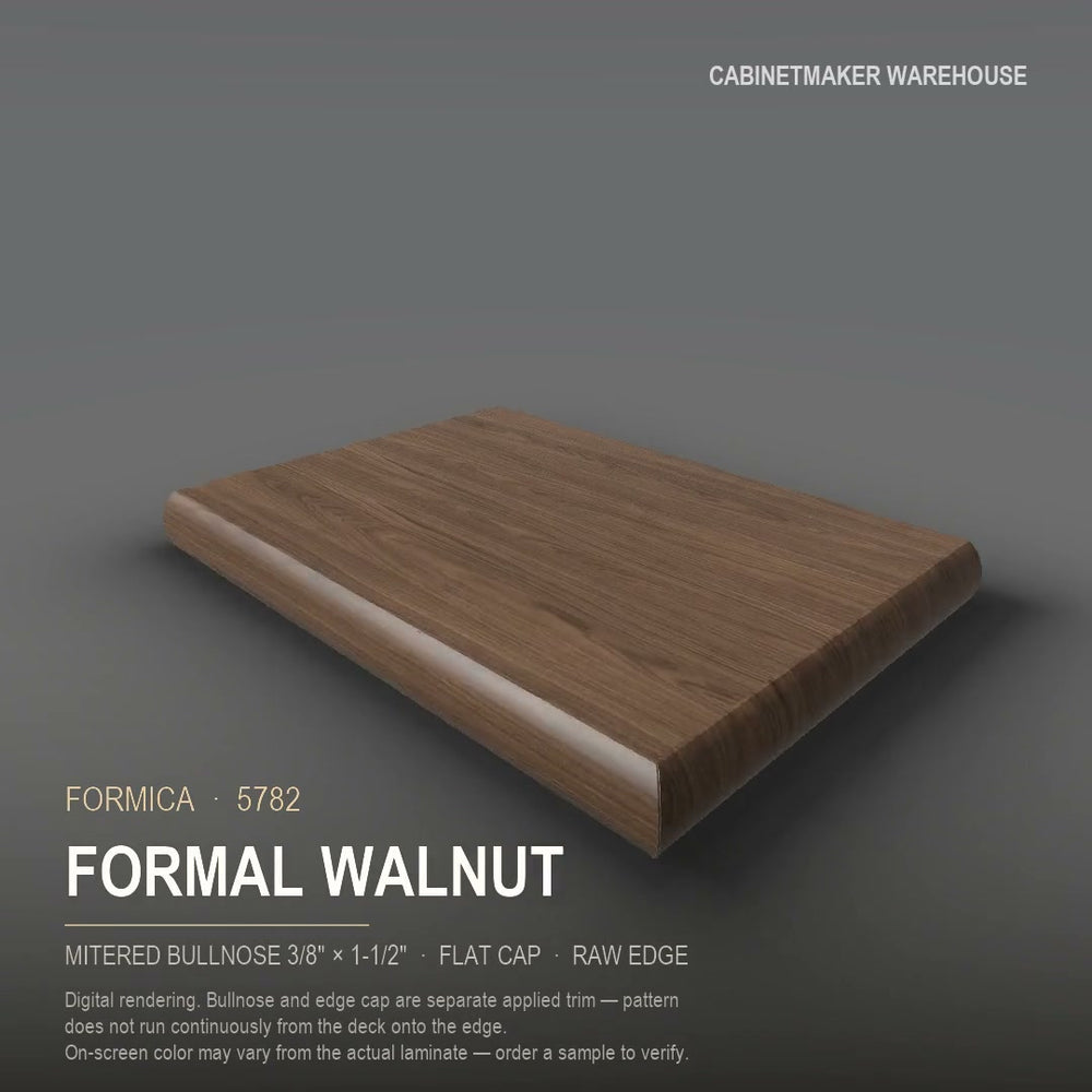 Formica Formal Walnut 5782 laminate on a countertop with a mitered bullnose edge
