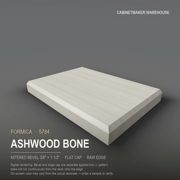 Formica Ashwood Bone 5784 laminate on a countertop with a mitered bevel edge