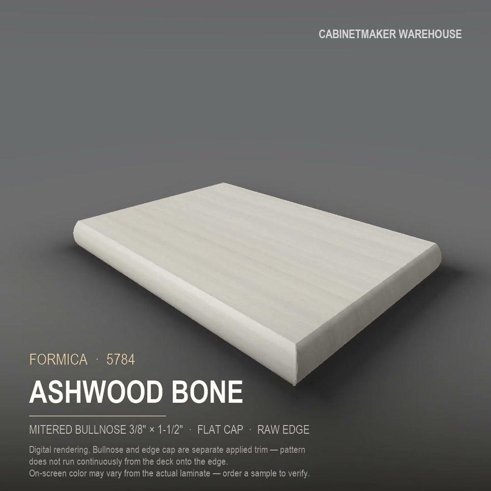 Formica Ashwood Bone 5784 laminate on a countertop with a mitered bullnose edge