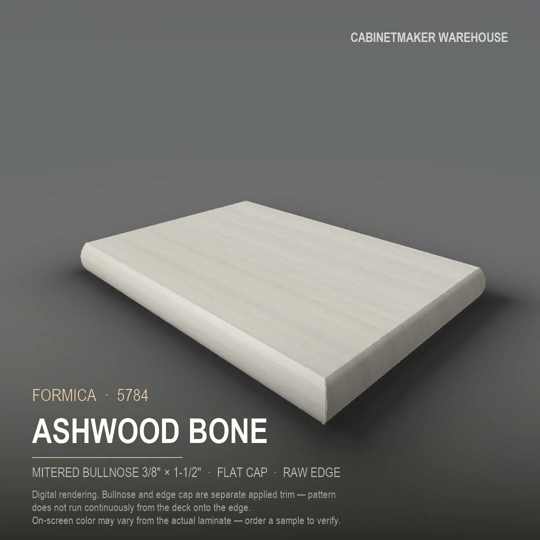 Formica Ashwood Bone 5784 laminate on a countertop with a mitered bullnose edge