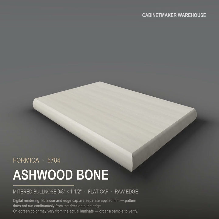 Formica Ashwood Bone 5784 laminate on a countertop with a mitered bullnose edge