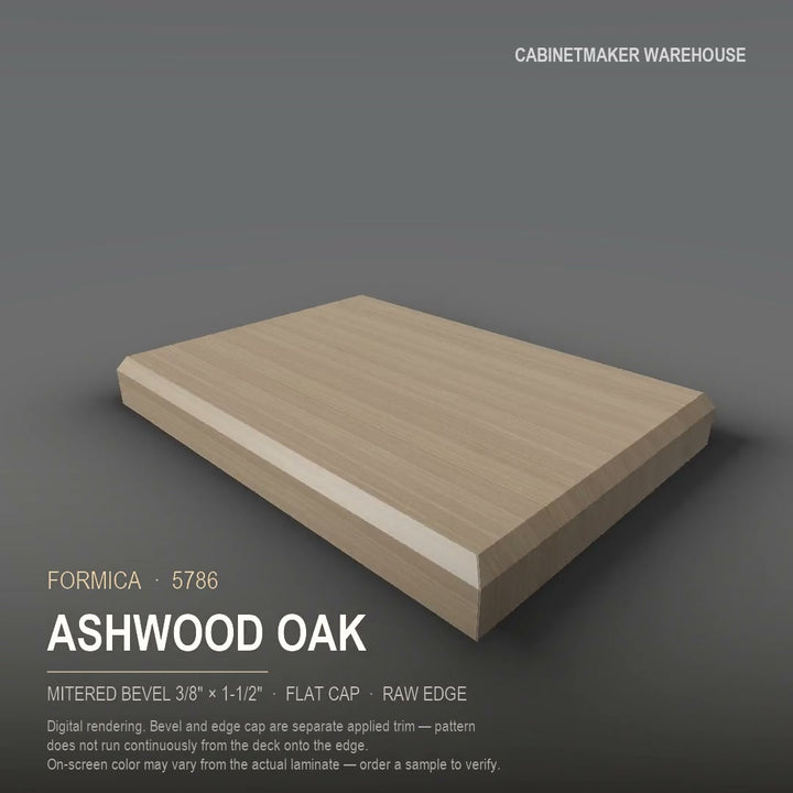 Formica Ashwood Oak 5786 laminate on a countertop with a mitered bevel edge