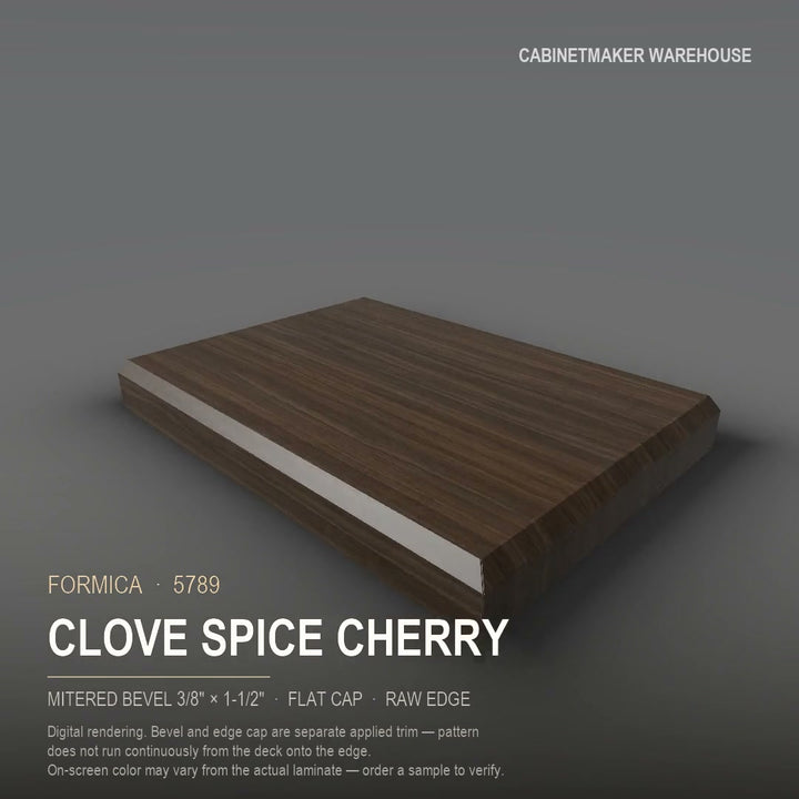 Formica Clove Spice Cherry 5789 laminate on a countertop with a mitered bevel edge