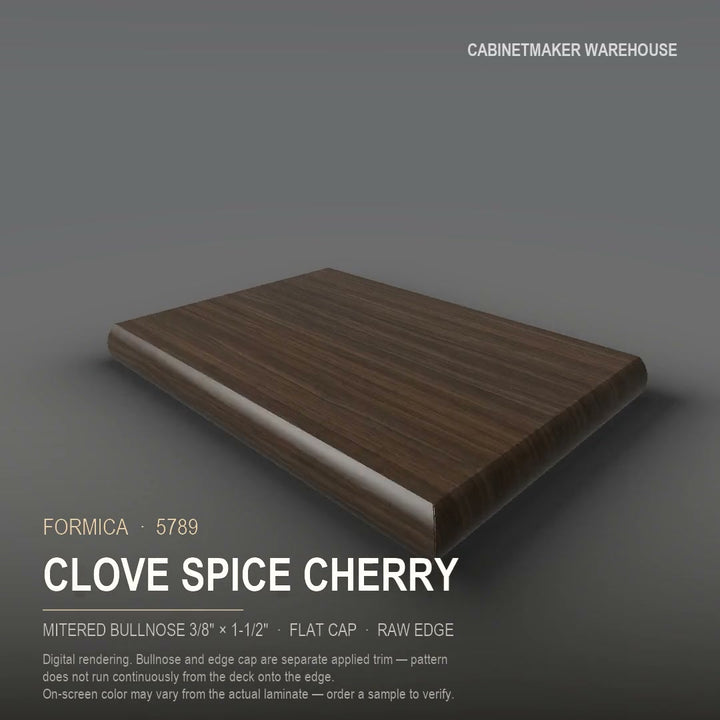Formica Clove Spice Cherry 5789 laminate on a countertop with a mitered bullnose edge