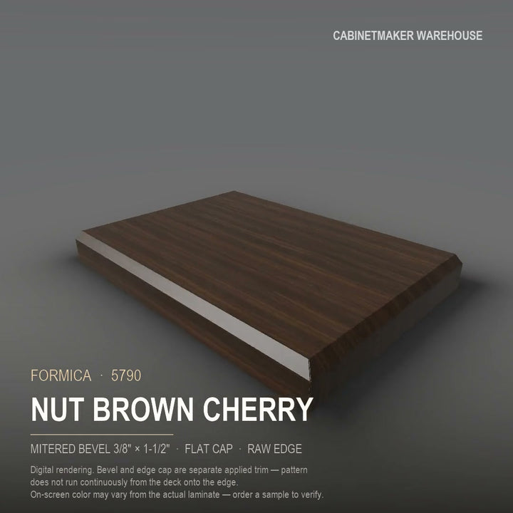 Formica Nut Brown Cherry 5790 laminate on a countertop with a mitered bevel edge