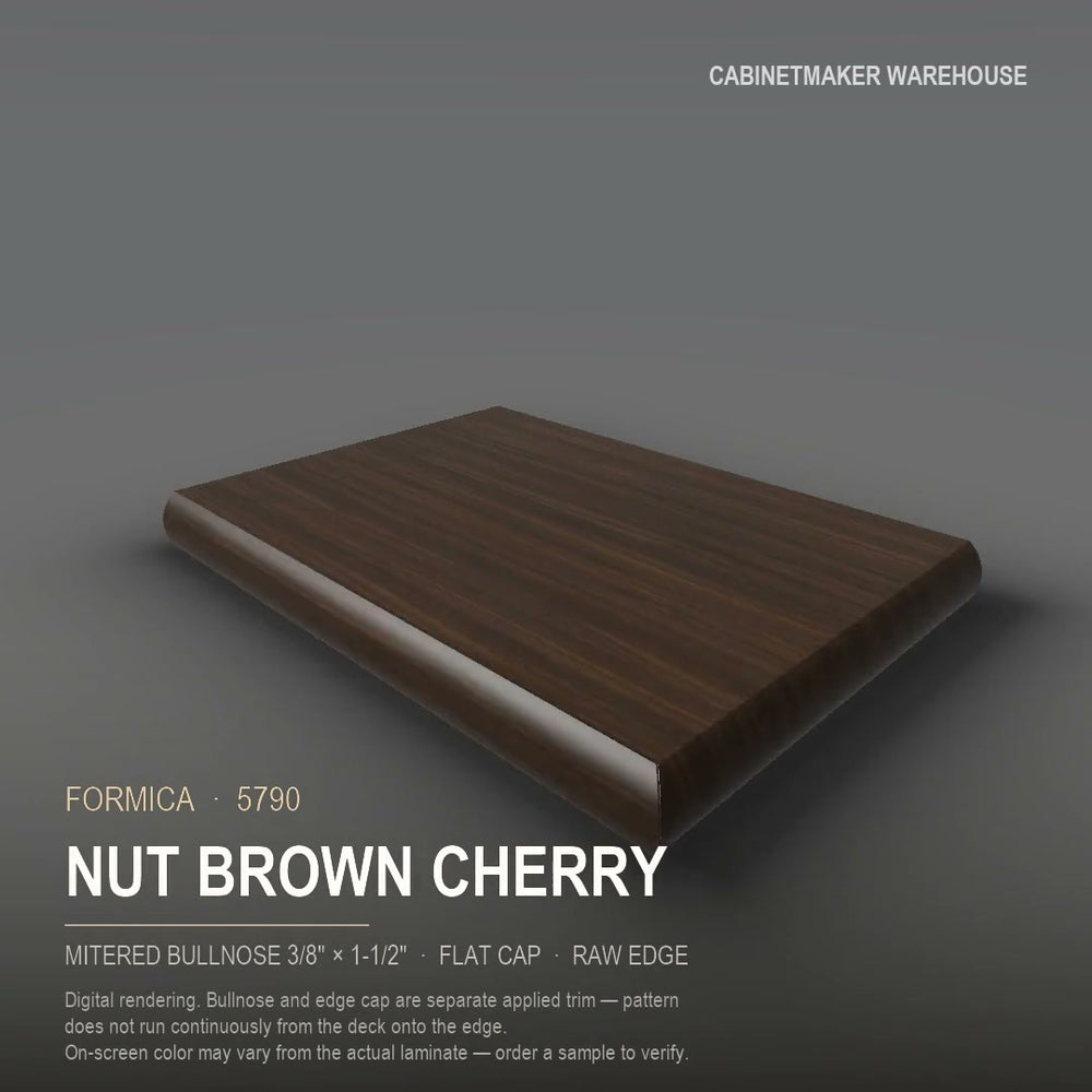 Formica Nut Brown Cherry 5790 laminate on a countertop with a mitered bullnose edge