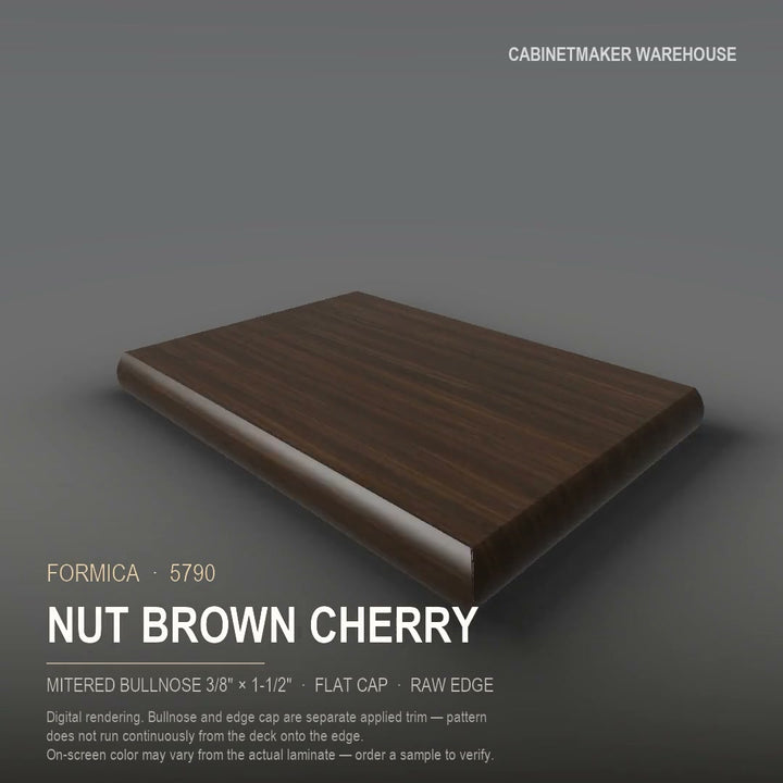 Formica Nut Brown Cherry 5790 laminate on a countertop with a mitered bullnose edge