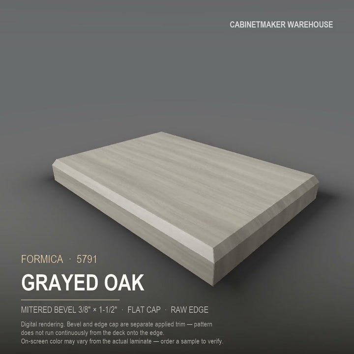 Formica Grayed Oak 5791 laminate on a countertop with a mitered bevel edge