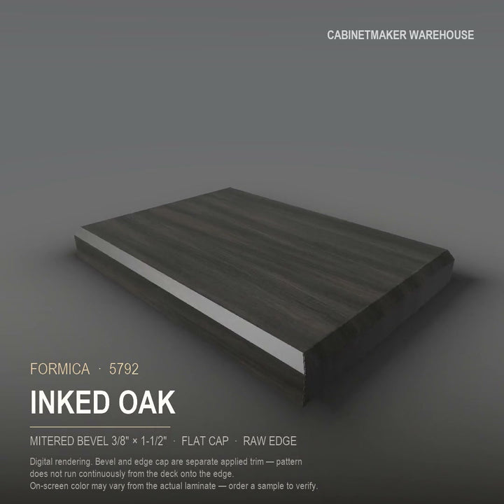 Formica Inked Oak 5792 laminate on a countertop with a mitered bevel edge