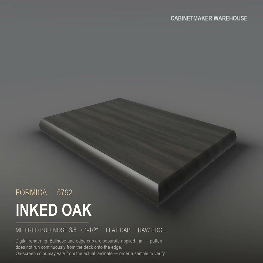 Formica Inked Oak 5792 laminate on a countertop with a mitered bullnose edge