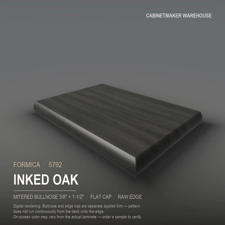 Formica Inked Oak 5792 laminate on a countertop with a mitered bullnose edge
