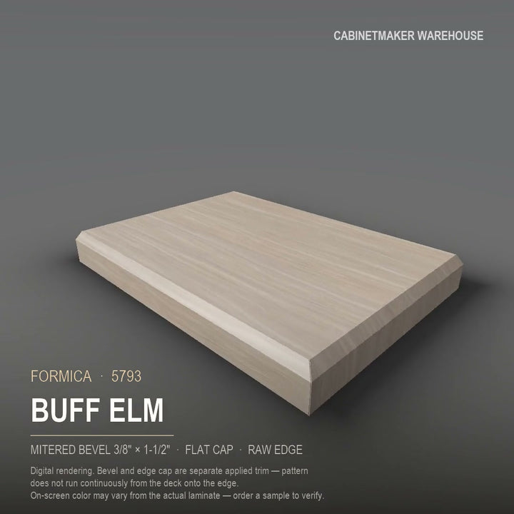 Formica Buff Elm 5793 laminate on a countertop with a mitered bevel edge