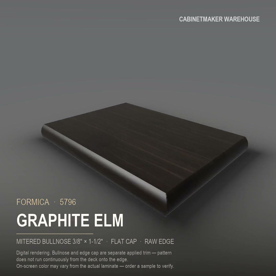 Formica Graphite Elm 5796 laminate on a countertop with a mitered bullnose edge