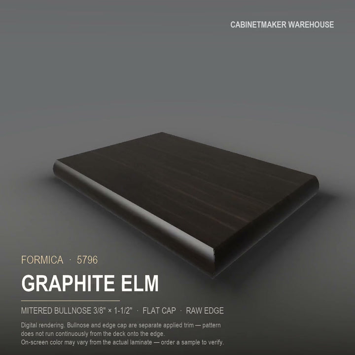 Formica Graphite Elm 5796 laminate on a countertop with a mitered bullnose edge