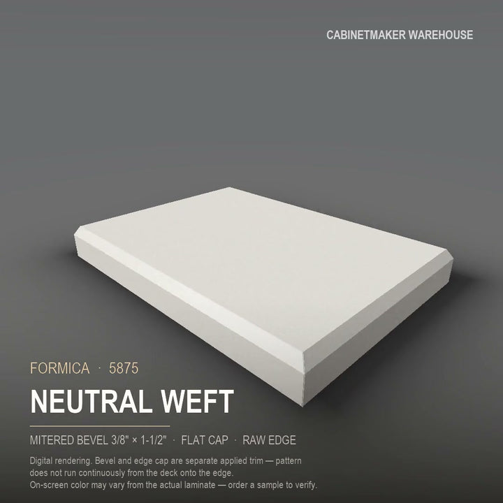 Formica Neutral Weft 5875 laminate on a countertop with a mitered bevel edge