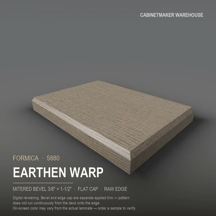 Formica Earthen Warp 5880 laminate on a countertop with a mitered bevel edge