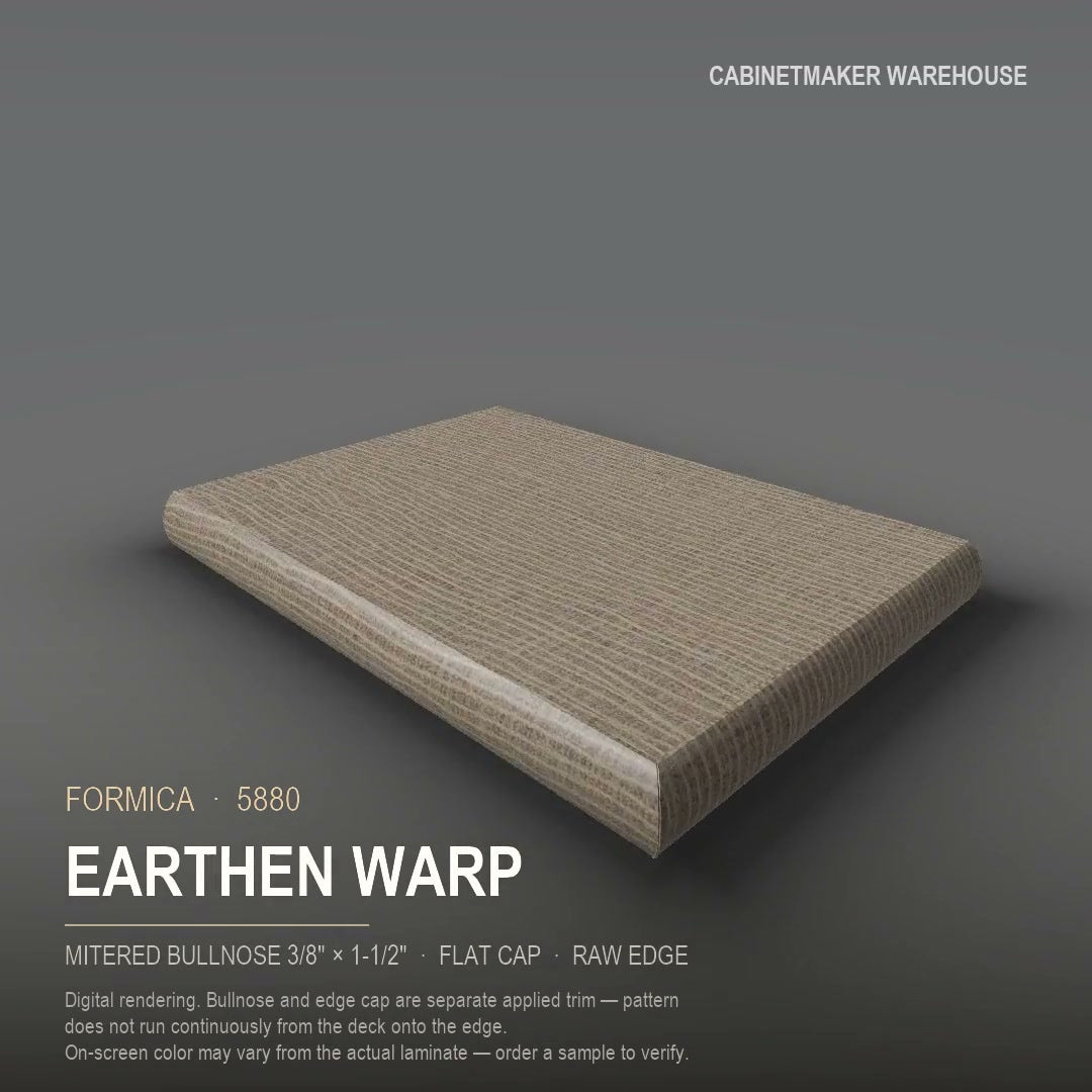 Formica Earthen Warp 5880 laminate on a countertop with a mitered bullnose edge