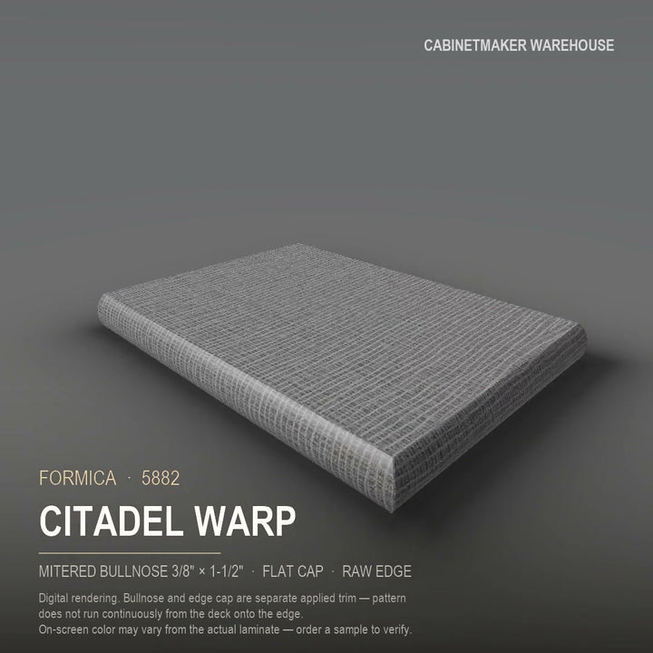 Formica Citadel Warp 5882 laminate on a countertop with a mitered bullnose edge