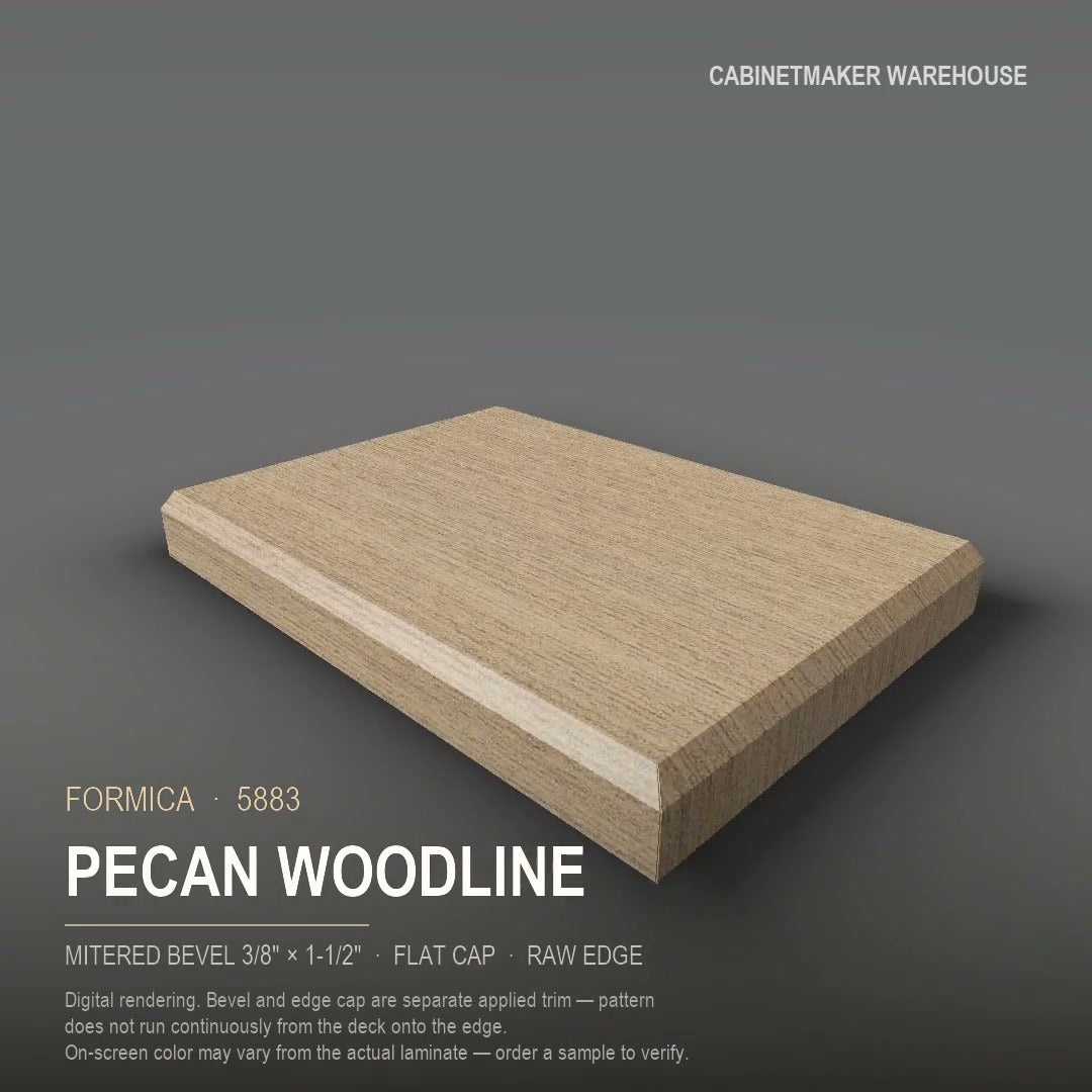 Formica Pecan Woodline 5883 laminate on a countertop with a mitered bevel edge