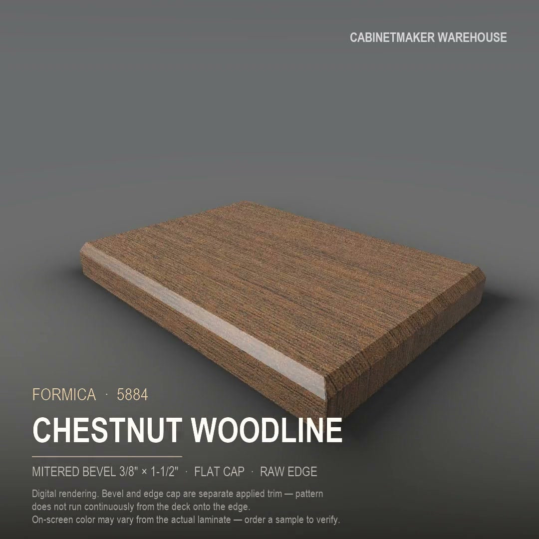 Formica Chestnut Woodline 5884 laminate on a countertop with a mitered bevel edge