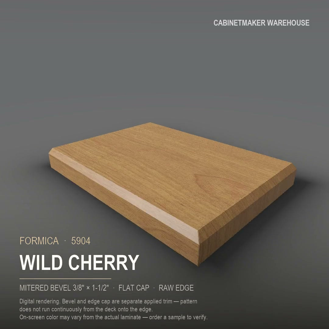 Formica Wild Cherry 5904 laminate on a countertop with a mitered bevel edge