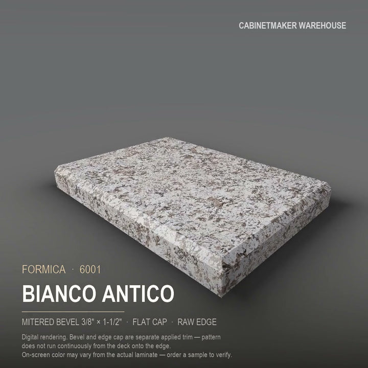 Formica Bianco Antico 6001 laminate on a countertop with a mitered bevel edge