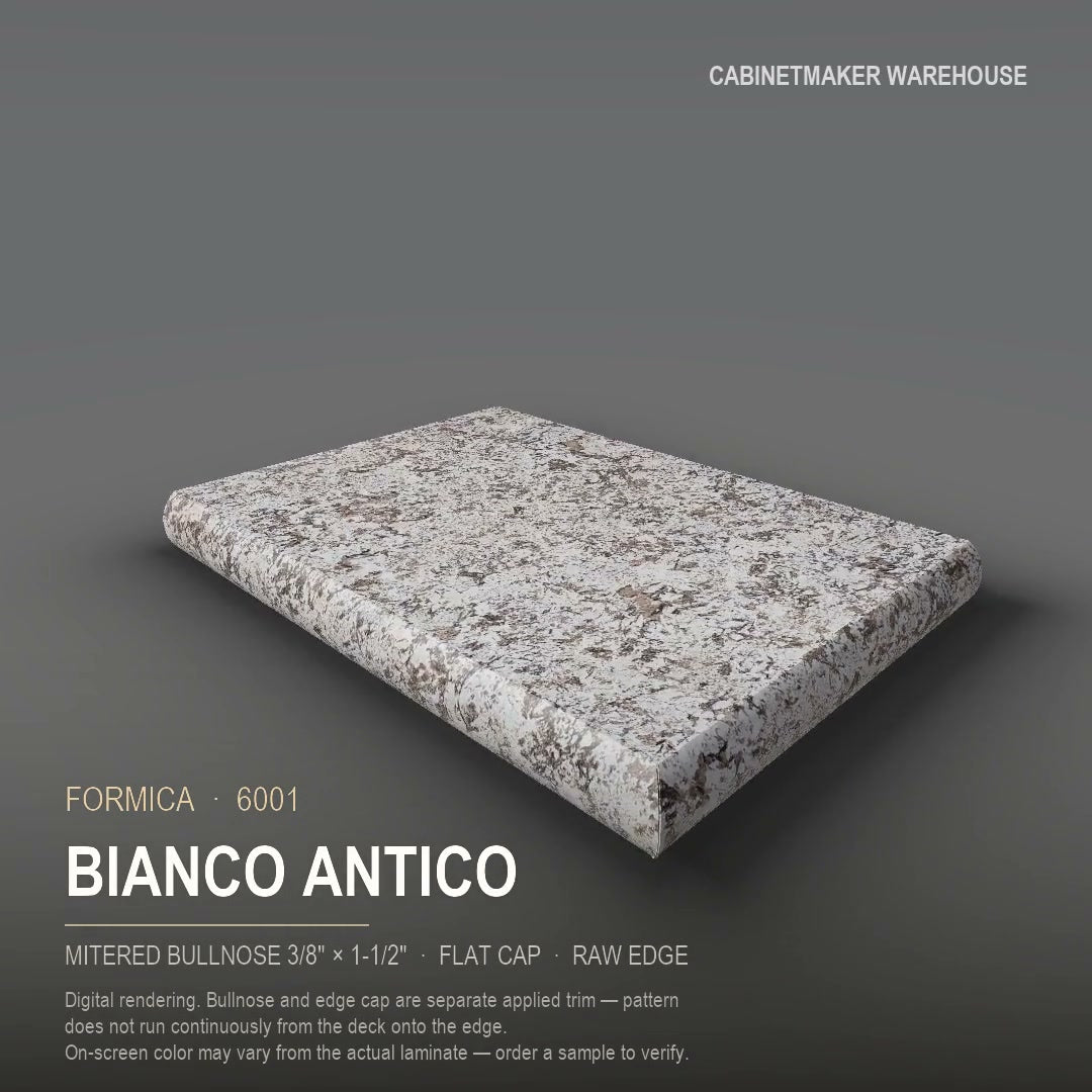 Formica Bianco Antico 6001 laminate on a countertop with a mitered bullnose edge