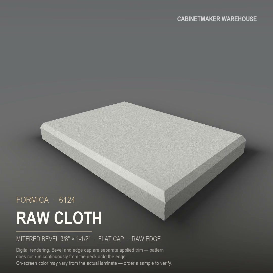Formica Raw Cloth 6124 laminate on a countertop with a mitered bevel edge