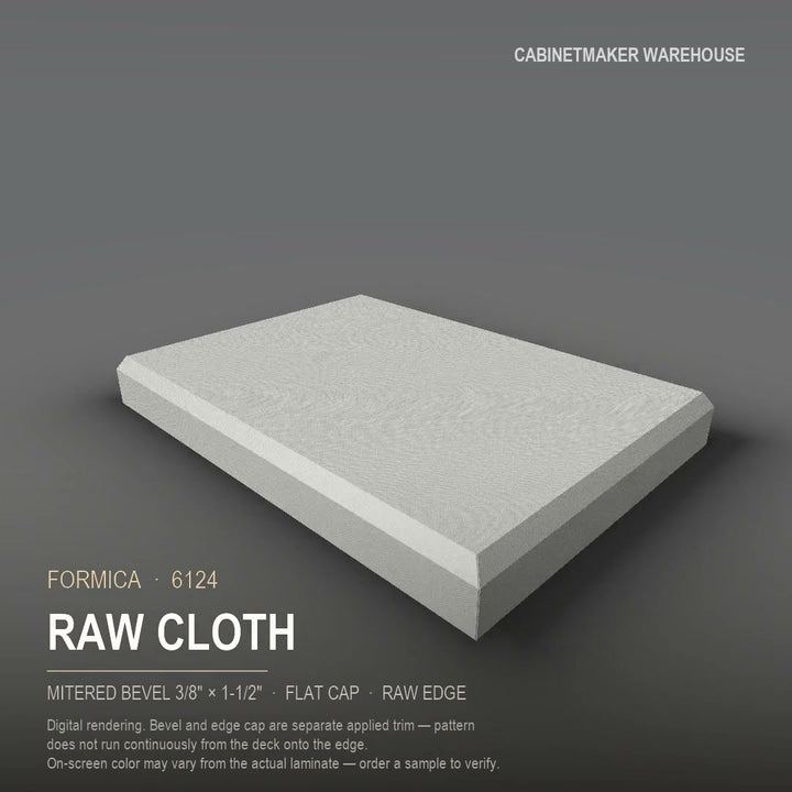 Formica Raw Cloth 6124 laminate on a countertop with a mitered bevel edge