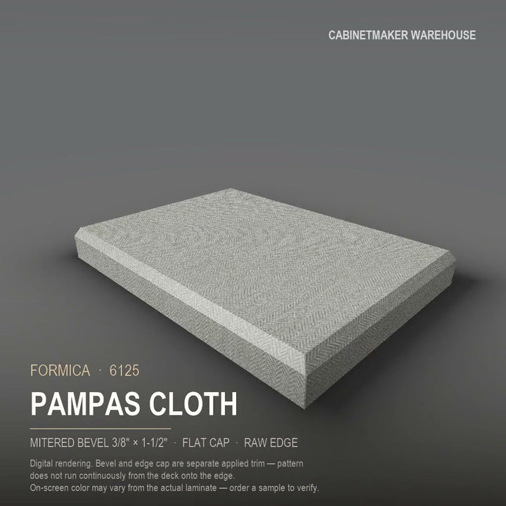 Formica Pampas Cloth 6125 laminate on a countertop with a mitered bevel edge