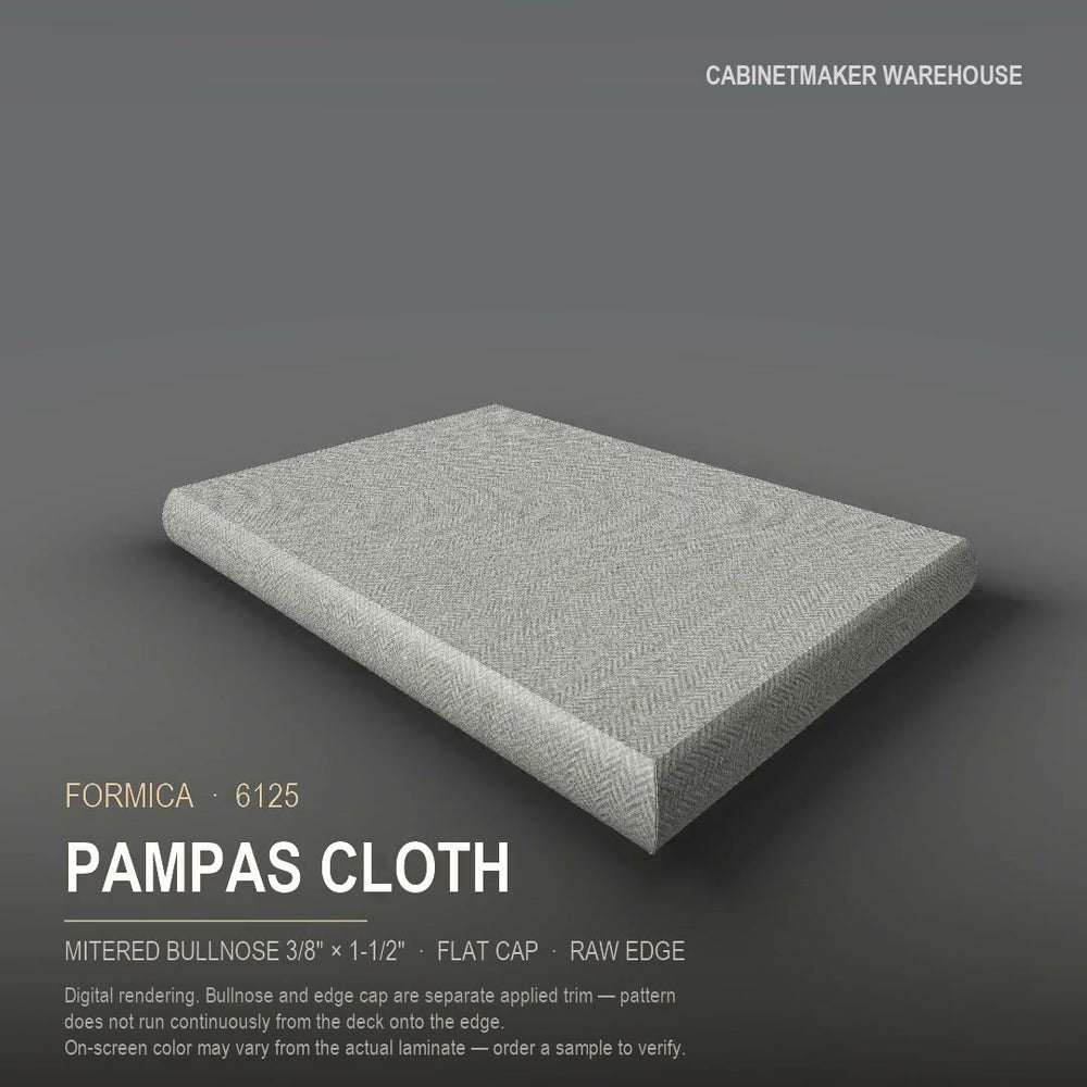 Formica Pampas Cloth 6125 laminate on a countertop with a mitered bullnose edge