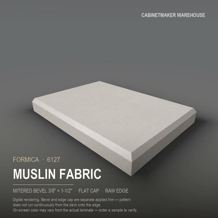 Formica Muslin Fabric 6127 laminate on a countertop with a mitered bevel edge