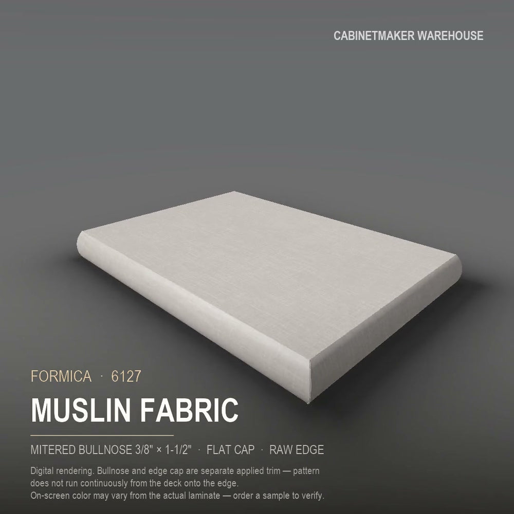 Formica Muslin Fabric 6127 laminate on a countertop with a mitered bullnose edge