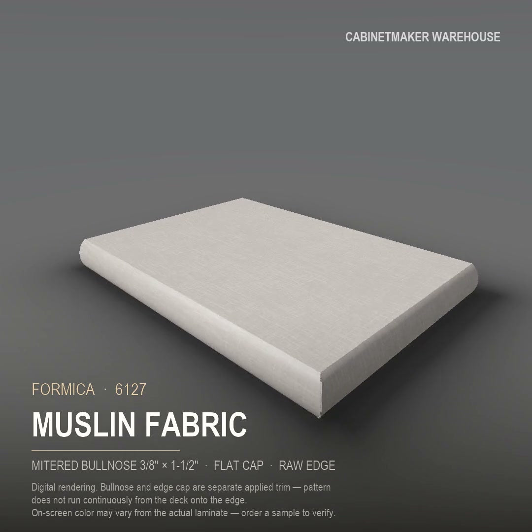 Formica Muslin Fabric 6127 laminate on a countertop with a mitered bullnose edge