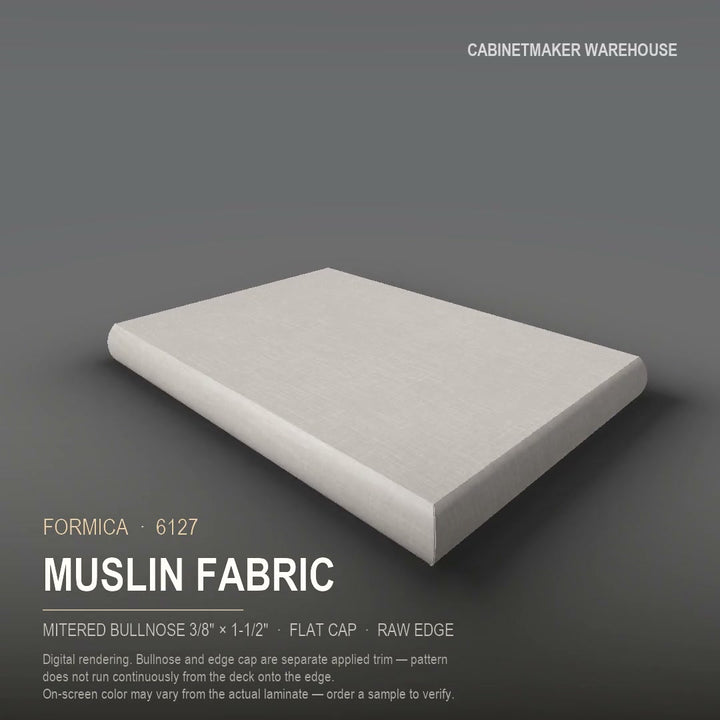 Formica Muslin Fabric 6127 laminate on a countertop with a mitered bullnose edge