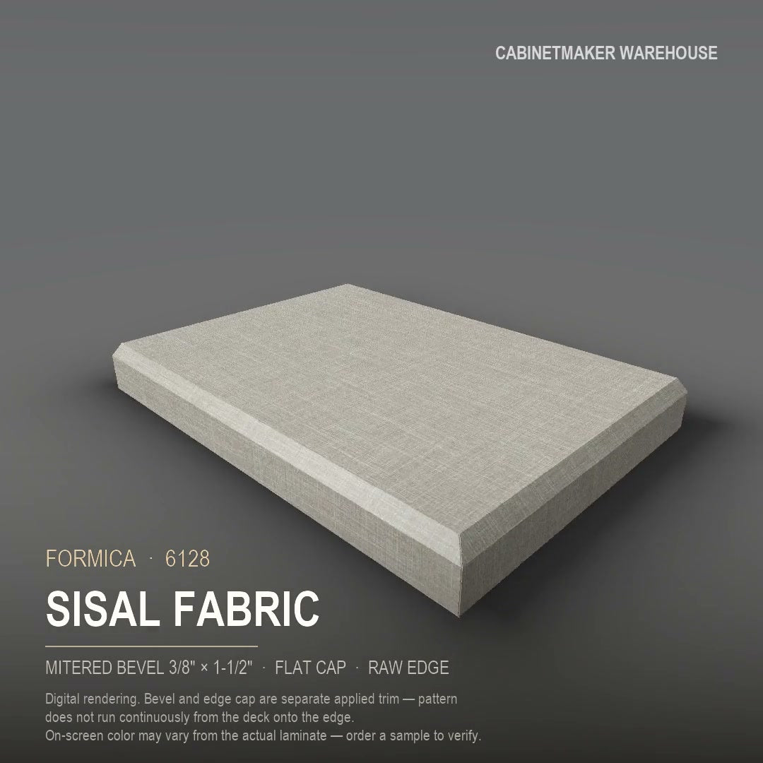 Formica Sisal Fabric 6128 laminate on a countertop with a mitered bevel edge