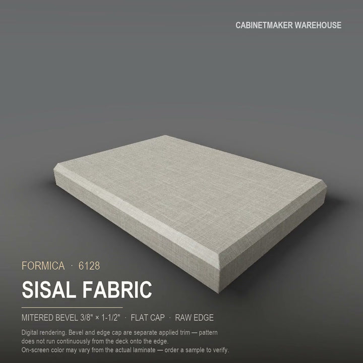Formica Sisal Fabric 6128 laminate on a countertop with a mitered bevel edge