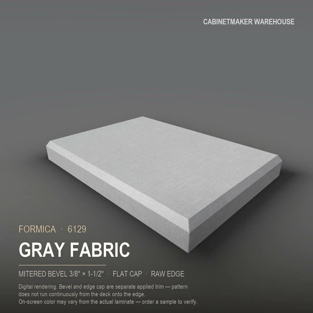 Formica Gray Fabric 6129 laminate on a countertop with a mitered bevel edge